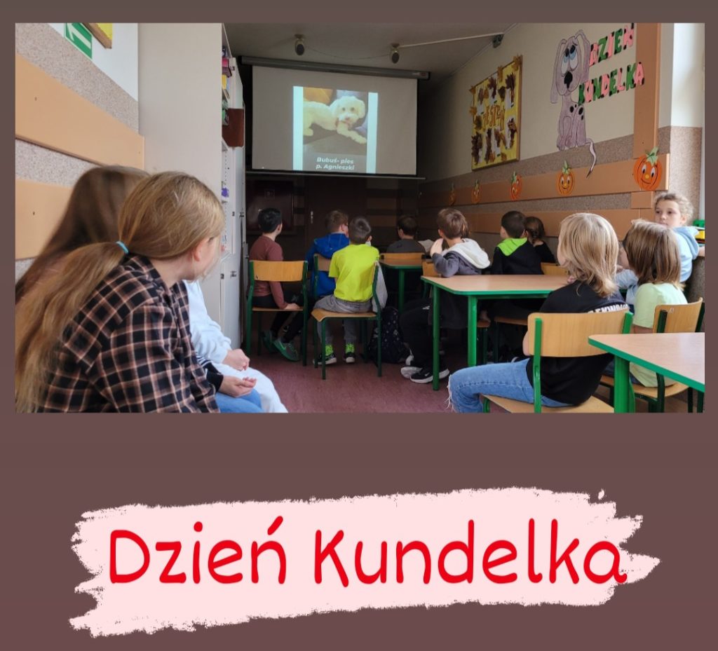 dzieci oglądają obrazy psów wyświetlane na ekranie