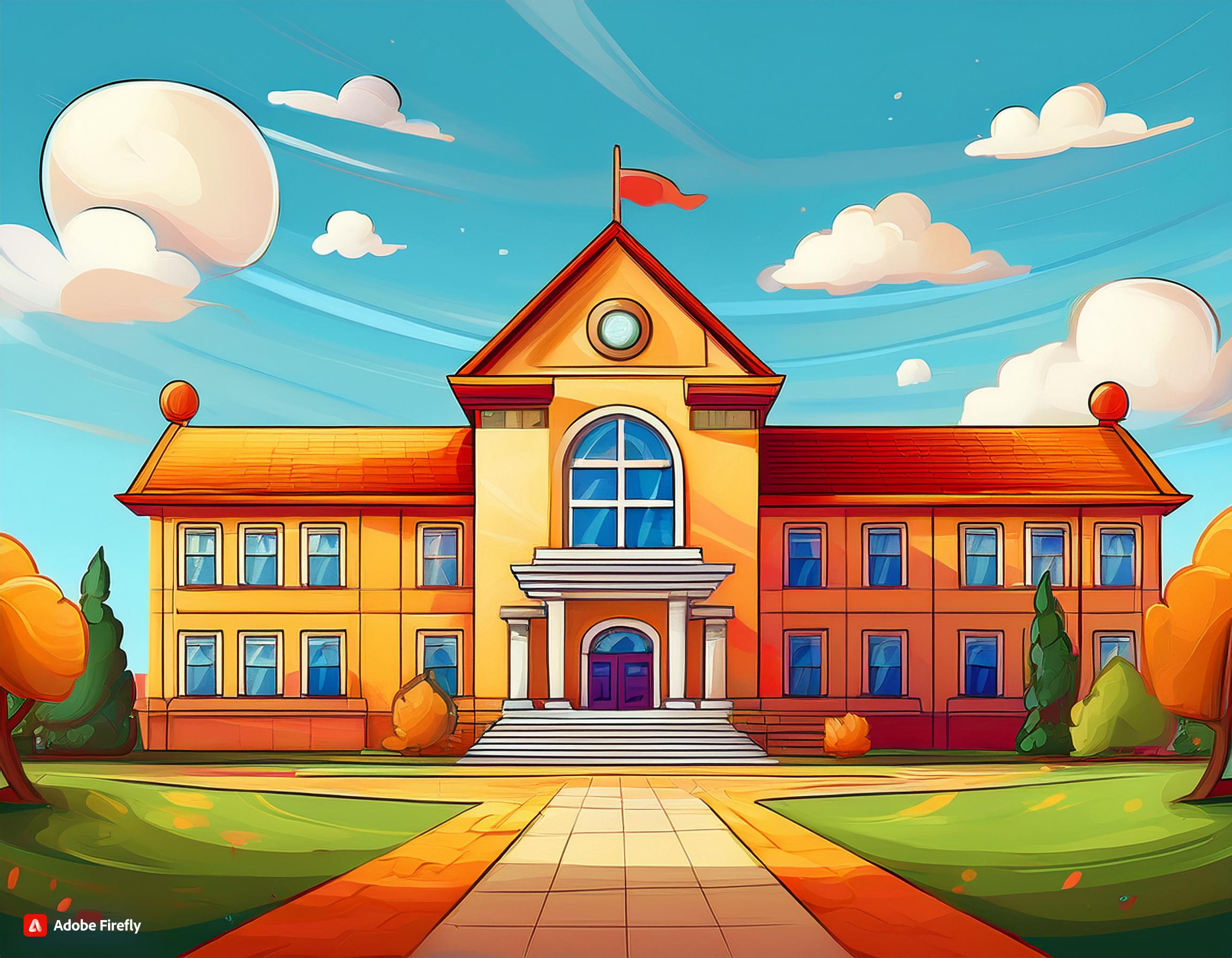 kolorowy rysunek budynku szkoły