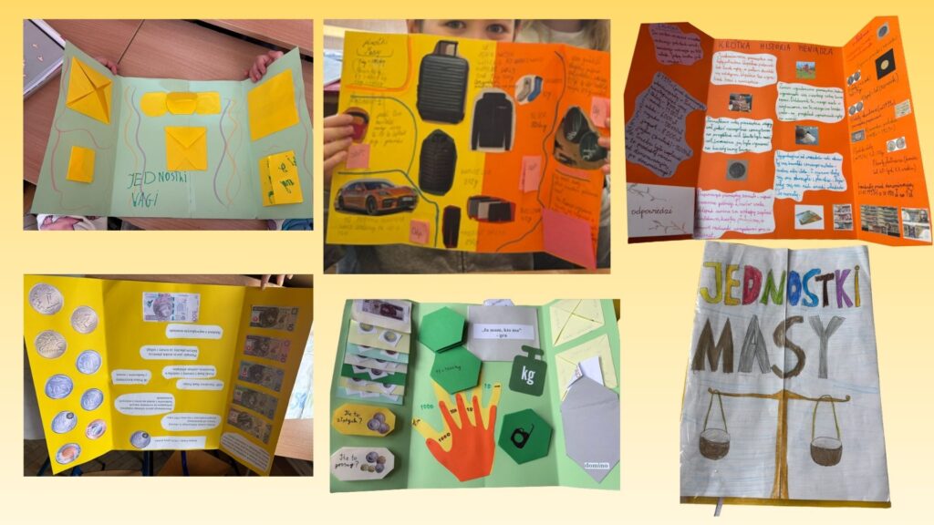 Zdjęcie przedstawia wybrane prace lapbooki jednostki, widać jednego ucznia prezentującego swoją pracę