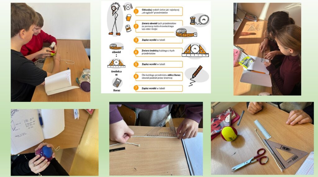 przedstawia zasady eksperymentu oraz zdjęcia uczniów którzy mierzą, liczą – tylko na jednym są widoczne twarz dwóch chłopców