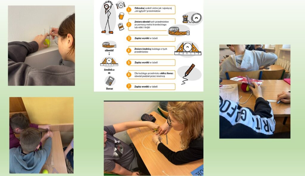 przedstawia zasady eksperymentu oraz zdjęcia uczniów którzy mierzą, liczą – twarze są niewidoczne